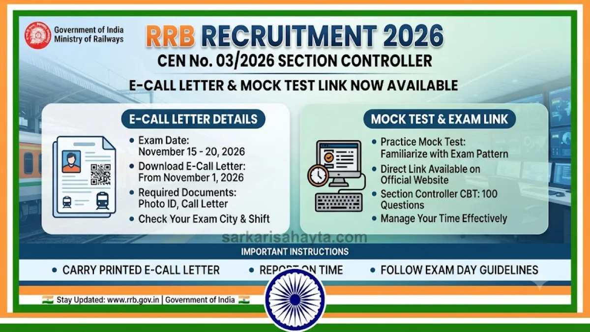 🚆 RRB Recruitment 2026 – E-Call Letter & Mock Test Link for CEN 03/2026 Section Controller