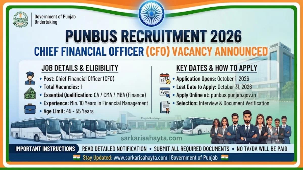 PUNBUS Recruitment 2026 – Chief Financial Officer (CFO) Vacancy Notification
