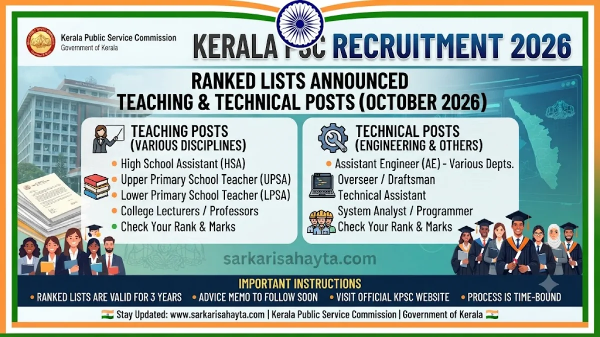 📢 Kerala PSC Ranked Lists – Teaching & Technical Posts (October 2026)