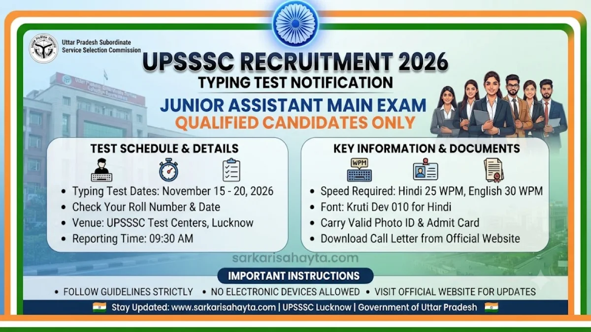 ⌨️ UPSSSC Typing Test Notification 2026 – Junior Assistant Main Exam Qualified Candidates