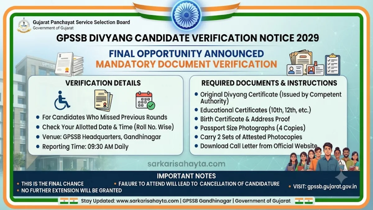 ♿ GPSSB Divyang Candidate Verification Notice 2029 – Final Opportunity Announced