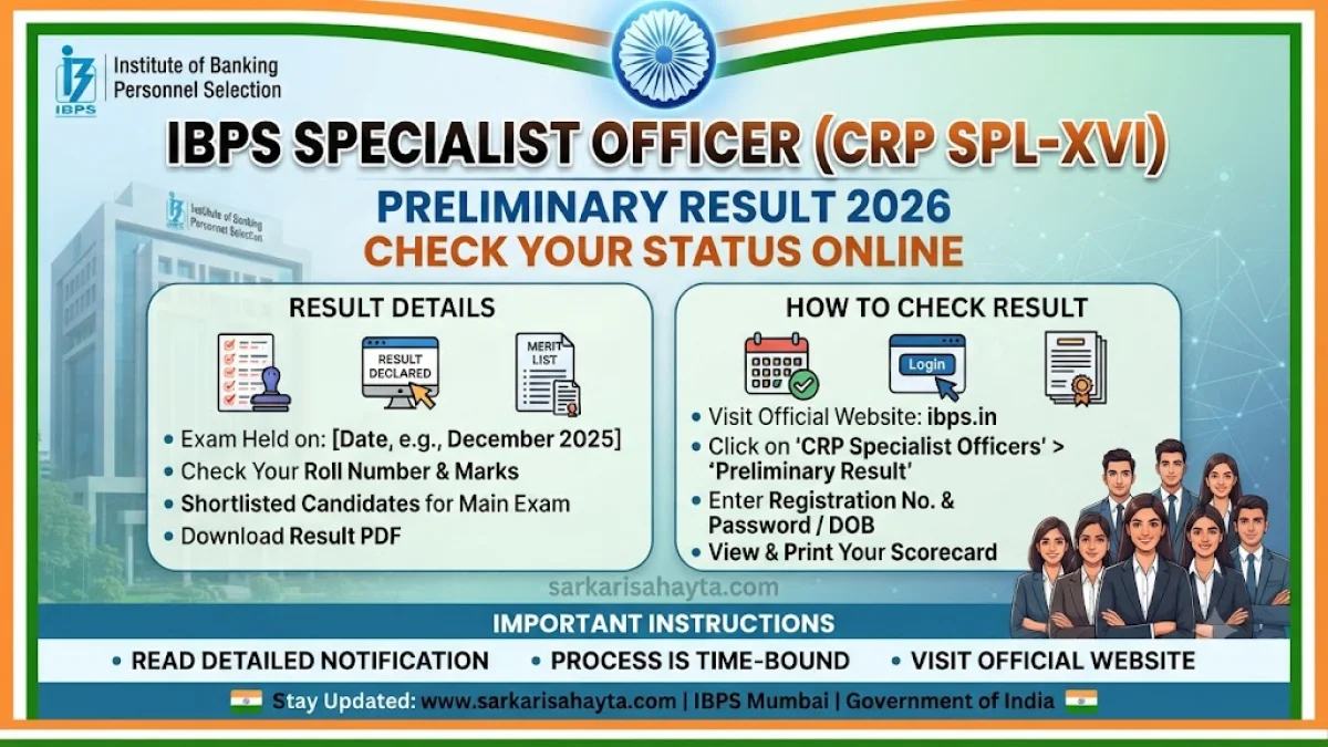 🏦 IBPS Specialist Officer (CRP SPL-XVI) Preliminary Result 2026 – Check Your Status Online