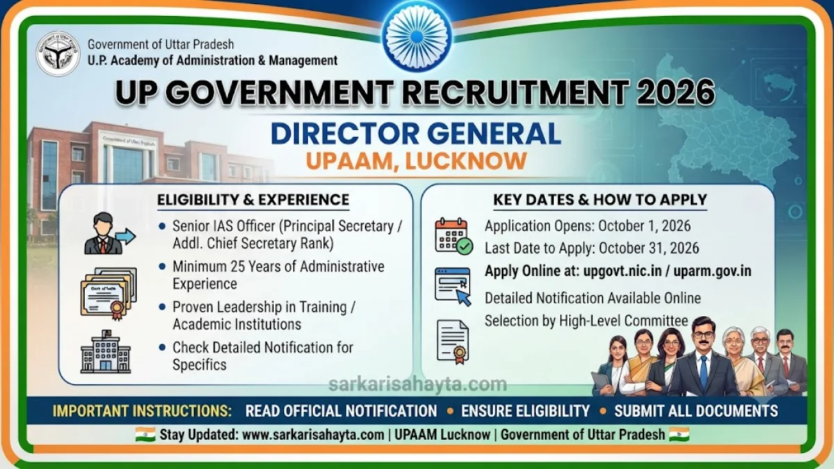 🏛️ UP Government Recruitment 2026 – Director General, U.P. Academy of Administration & Management (UPAAM)