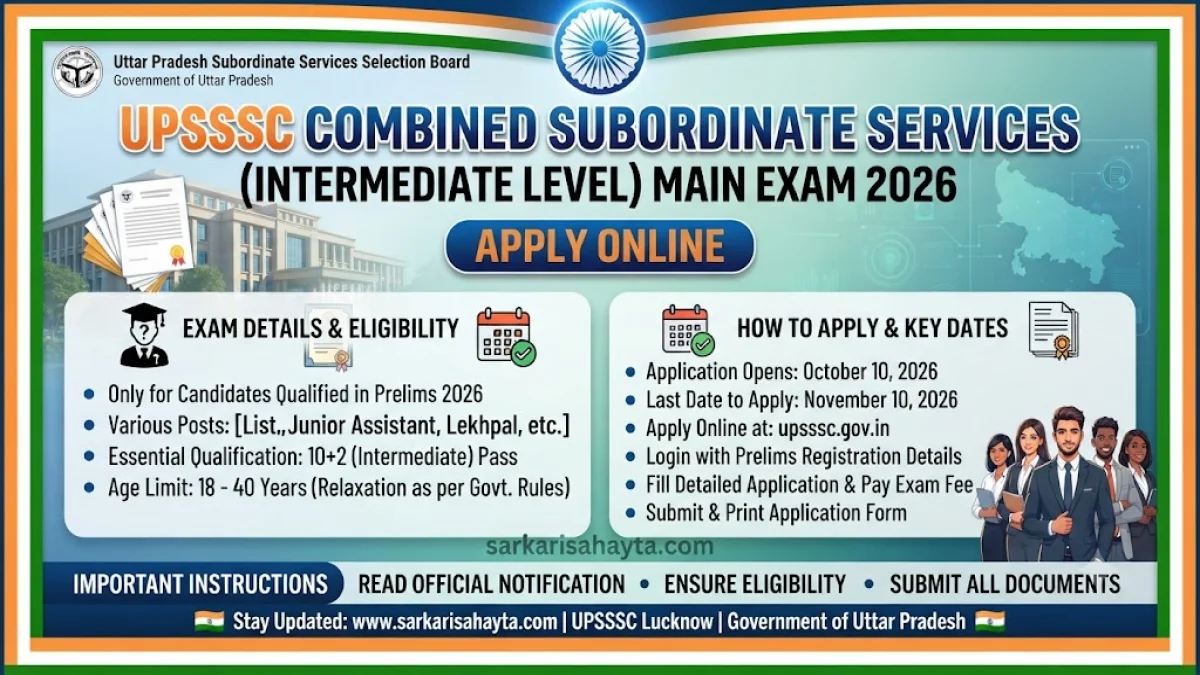 📑 UPSSSC Combined Subordinate Services (Intermediate Level) Main Exam 2026 – Apply Online