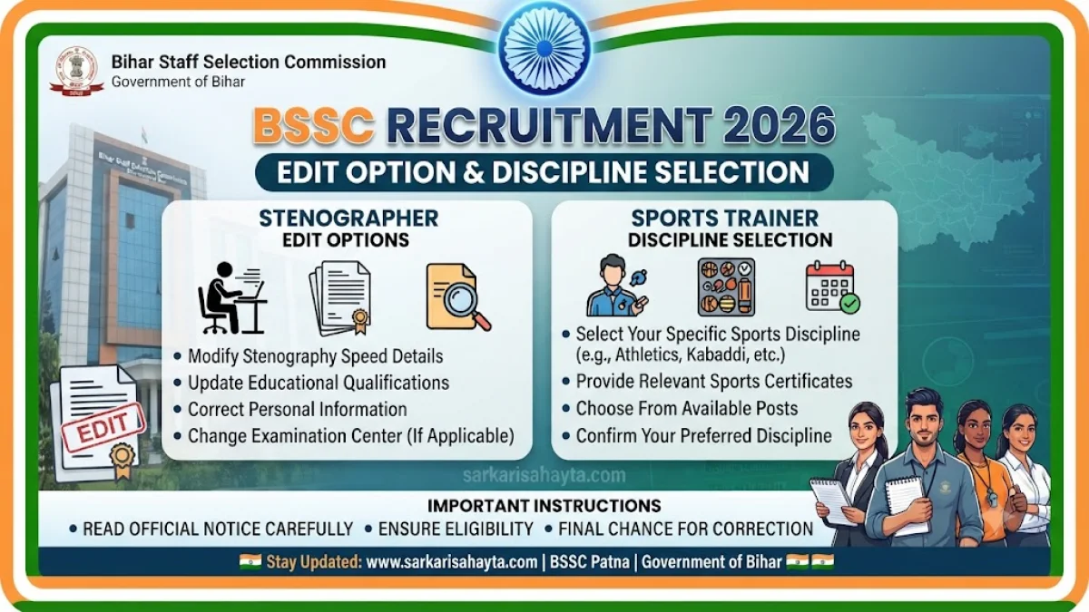 🏛️ BSSC Recruitment 2026 – Edit Option for Stenographer & Discipline Selection for Sports Trainer