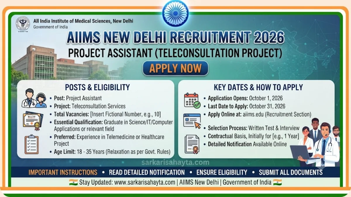 🧪 AIIMS New Delhi Recruitment 2026 – Project Assistant (Teleconsultation Project)