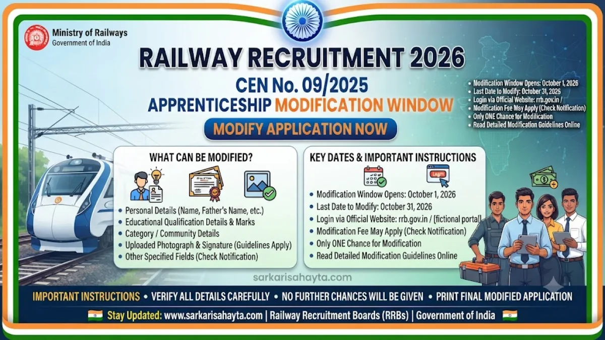 🚆 Railway Recruitment 2026 – CEN No. 09/2025 Apprenticeship Modification Window