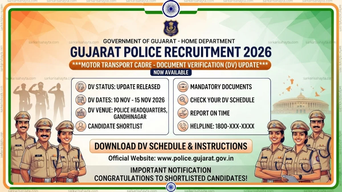 🚓 Gujarat Police Recruitment 2026 – Motor Transport Cadre Document Verification (DV) Update