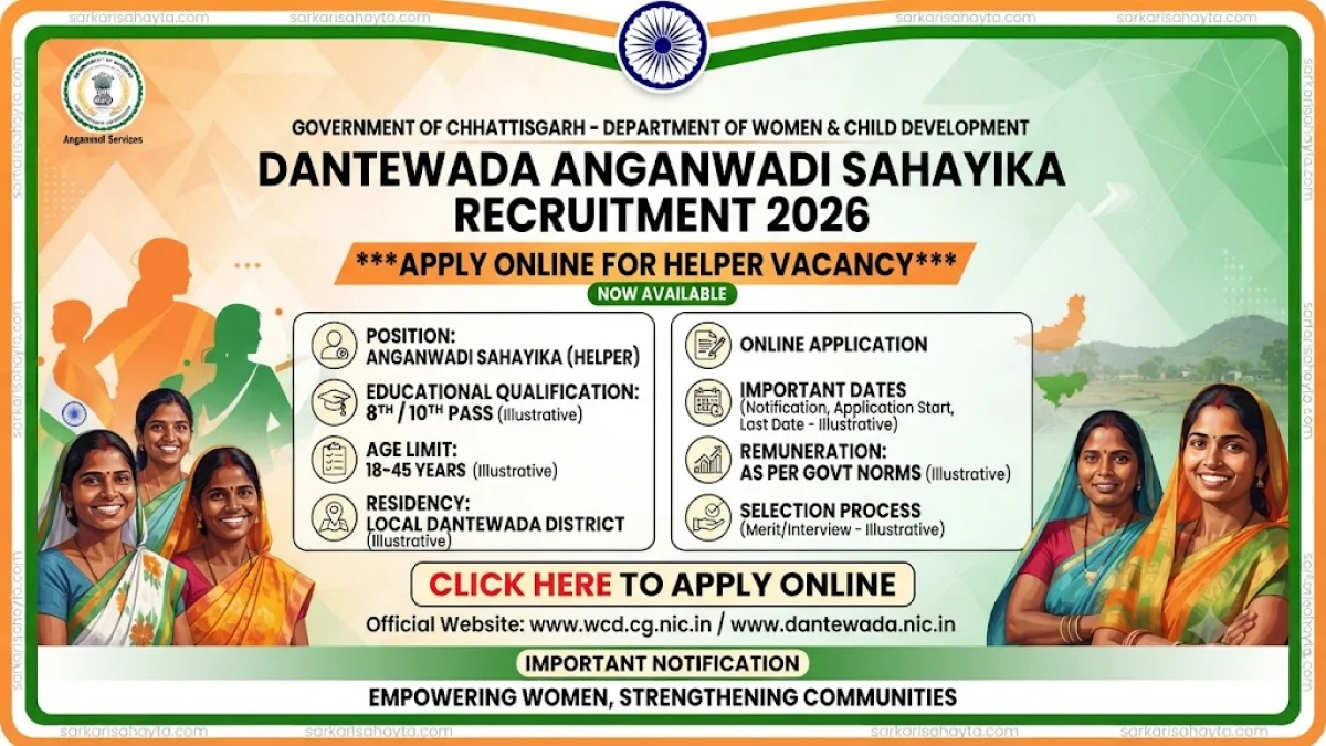 Dantewada Anganwadi Sahayika Recruitment 2026: Apply Online for Helper Vacancy, Eligibility, Age Limit & Selection Process