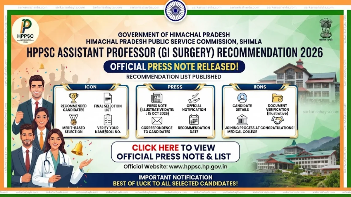 HPPSC Assistant Professor (GI Surgery) Recommendation 2026: Official Press Note Released