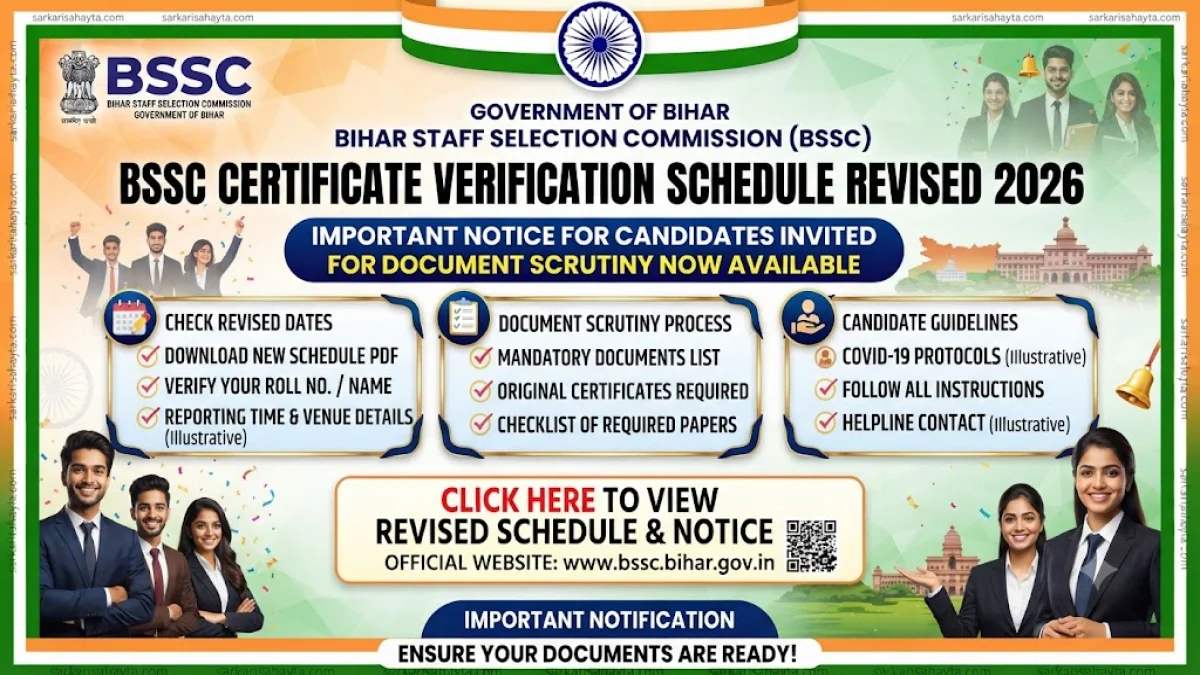 BSSC Certificate Verification Schedule Revised 2026: Important Notice for Candidates Invited for Document Scrutiny